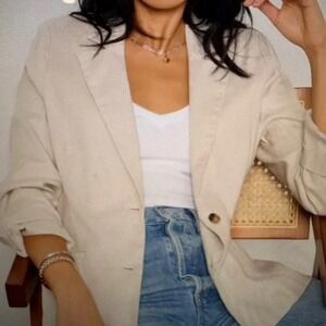 Evereve Womens Thea Linen Blend Two Button Blazer Notched Lapel Light Ecru XL